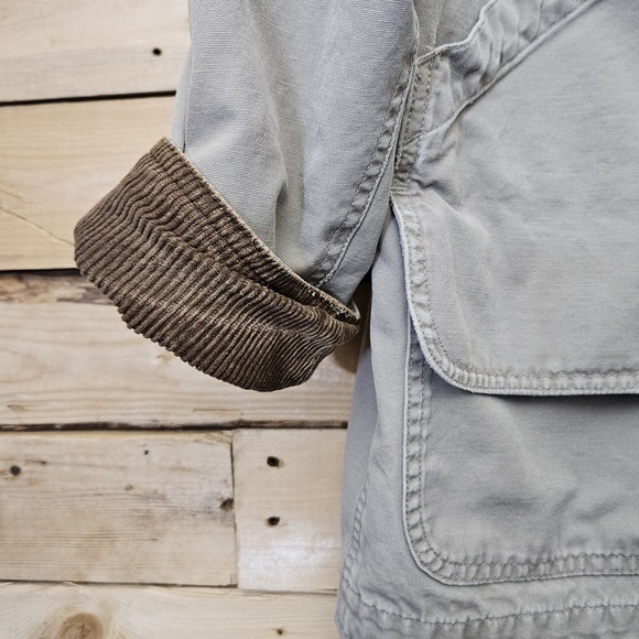 Lands' End Chore Coat Women Large Canvas Barn Field Flannel Lined Corduroy Tan - Picture 4 of 14